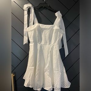 Forever Darling White Gingham Burnout Tie-Strap Mini Dress